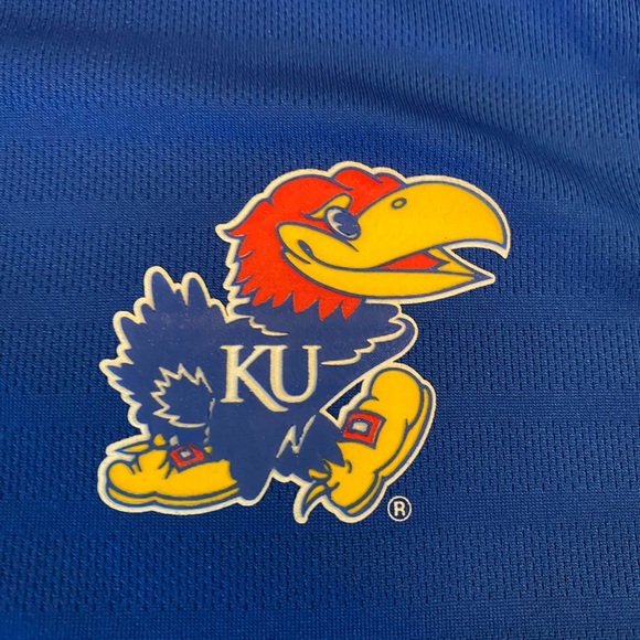 Kansas Jayhawks Adidas Polo Shirt Size Large Color Crimson And Blue - Picture 2 of 6